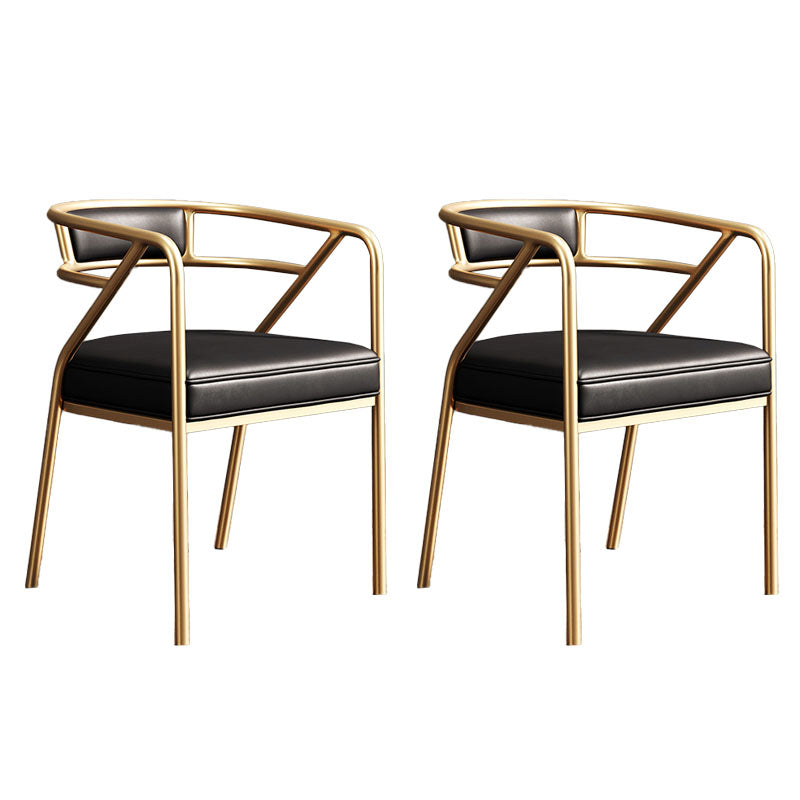 Glam Dining Chair Open Back Upholstered Dining Side Chair with Metal Legs Gold-Black 2 Piece Set Clearhalo 'Dining Chairs' 'Dining Tables & Seating' 'dining_chair' 'furn' 'furn_dining_chair' 'Furniture' 'furniture_dining_chair' 'Kitchen & Dining Furniture' 4819543