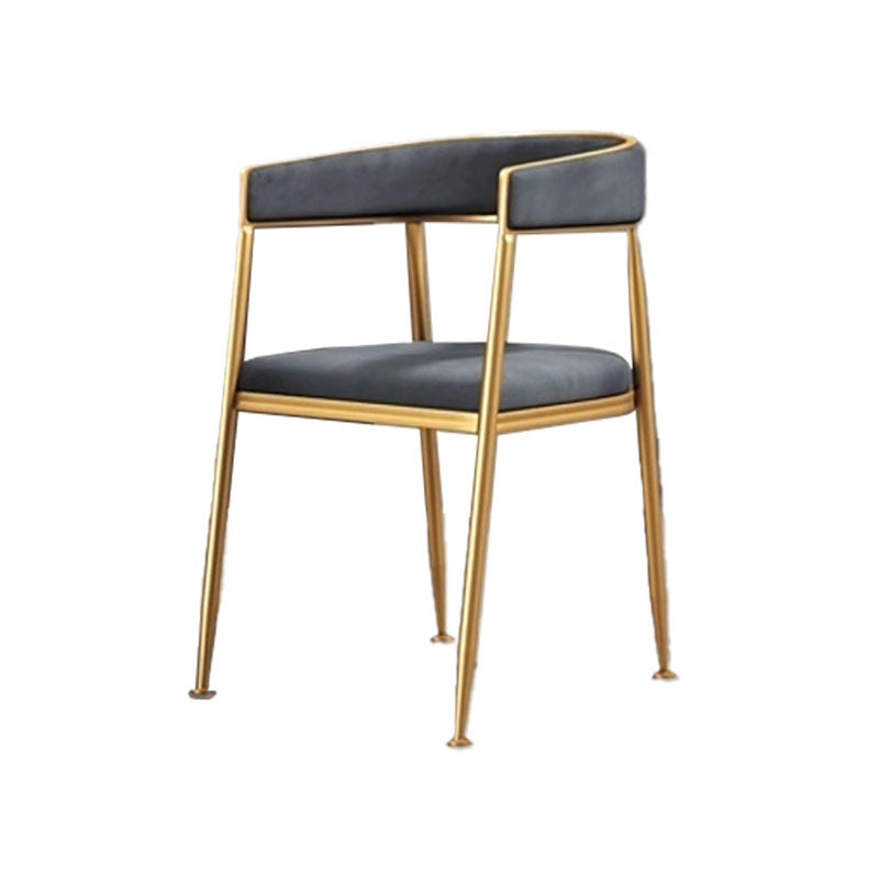Glam Gold Metal Arm Chair Open Back Dining Side Chair with Upholstered Grey 1 Piece Clearhalo 'Dining Chairs' 'Dining Tables & Seating' 'dining_chair' 'furn' 'furn_dining_chair' 'Furniture' 'furniture_dining_chair' 'Kitchen & Dining Furniture' 4819547