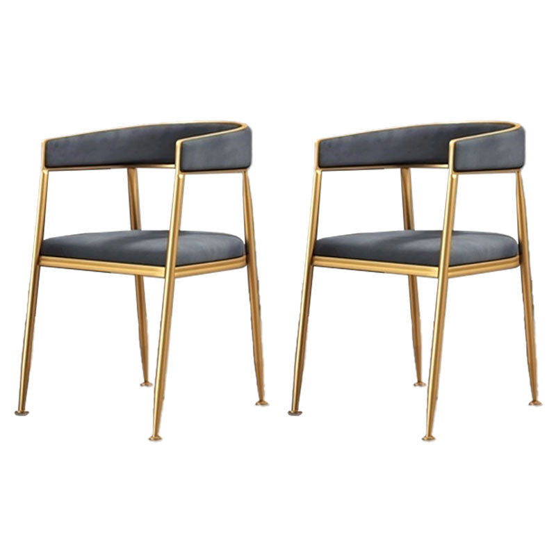 Glam Gold Metal Arm Chair Open Back Dining Side Chair with Upholstered Grey 2 Piece Set Clearhalo 'Dining Chairs' 'Dining Tables & Seating' 'dining_chair' 'furn' 'furn_dining_chair' 'Furniture' 'furniture_dining_chair' 'Kitchen & Dining Furniture' 4819548