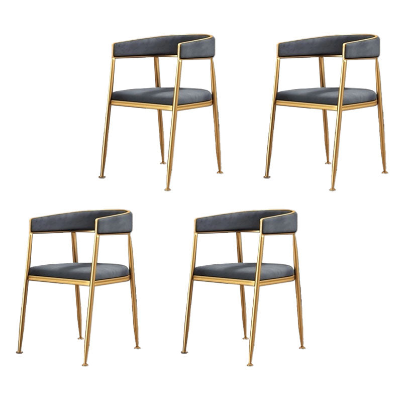 Glam Gold Metal Arm Chair Open Back Dining Side Chair with Upholstered Grey 4 Piece Set Clearhalo 'Dining Chairs' 'Dining Tables & Seating' 'dining_chair' 'furn' 'furn_dining_chair' 'Furniture' 'furniture_dining_chair' 'Kitchen & Dining Furniture' 4819550