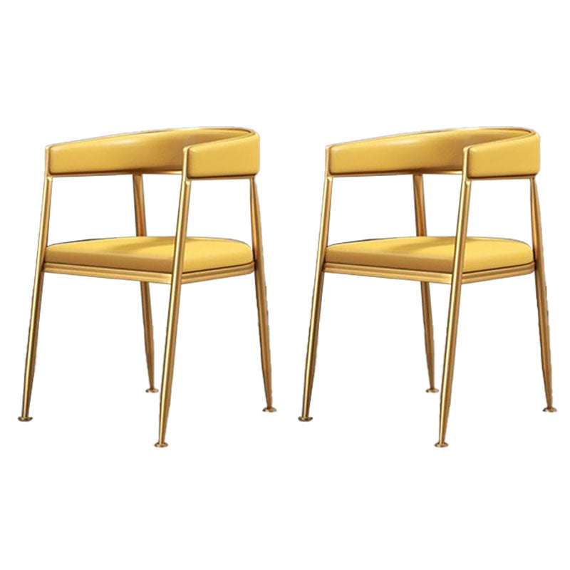 Glam Gold Metal Arm Chair Open Back Dining Side Chair with Upholstered Yellow 2 Piece Set Clearhalo 'Dining Chairs' 'Dining Tables & Seating' 'dining_chair' 'furn' 'furn_dining_chair' 'Furniture' 'furniture_dining_chair' 'Kitchen & Dining Furniture' 4819554