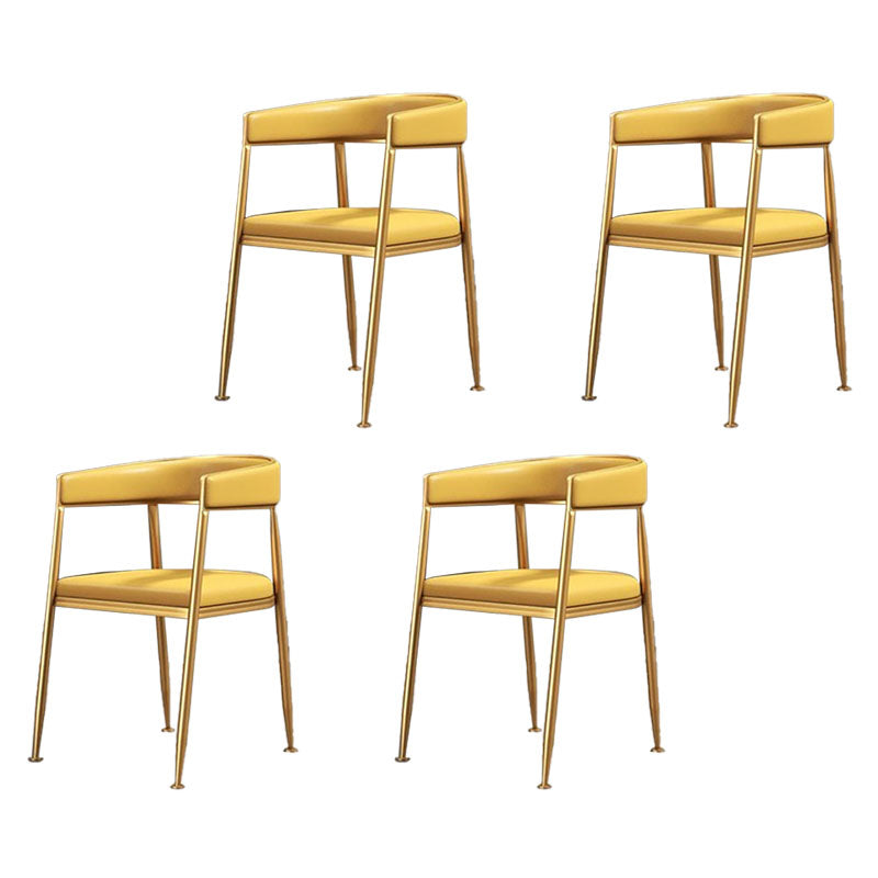 Glam Gold Metal Arm Chair Open Back Dining Side Chair with Upholstered Yellow 4 Piece Set Clearhalo 'Dining Chairs' 'Dining Tables & Seating' 'dining_chair' 'furn' 'furn_dining_chair' 'Furniture' 'furniture_dining_chair' 'Kitchen & Dining Furniture' 4819556