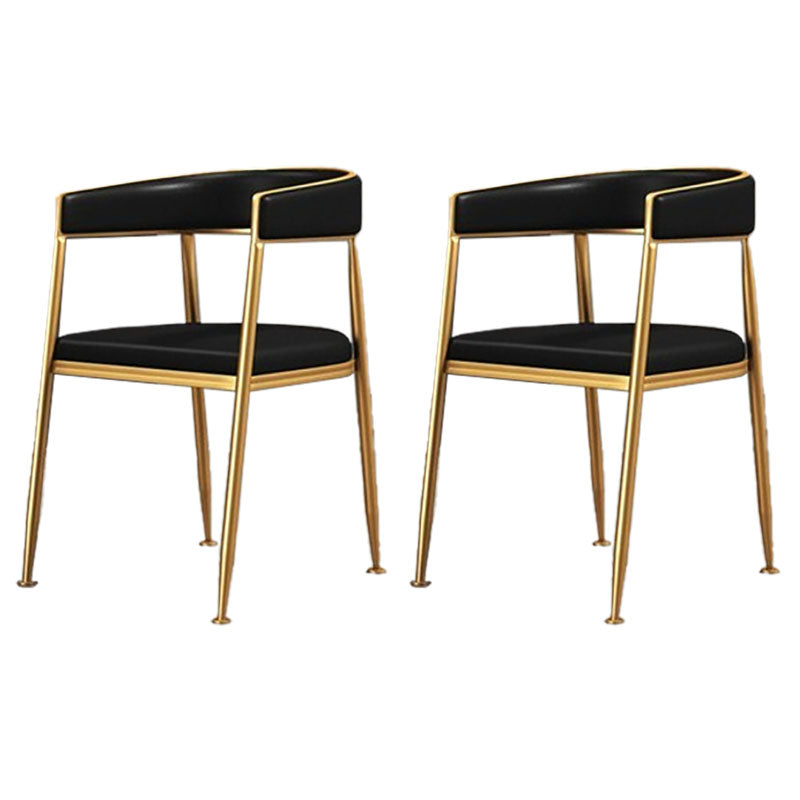 Glam Gold Metal Arm Chair Open Back Dining Side Chair with Upholstered Gloss Black 2 Piece Set Clearhalo 'Dining Chairs' 'Dining Tables & Seating' 'dining_chair' 'furn' 'furn_dining_chair' 'Furniture' 'furniture_dining_chair' 'Kitchen & Dining Furniture' 4819561