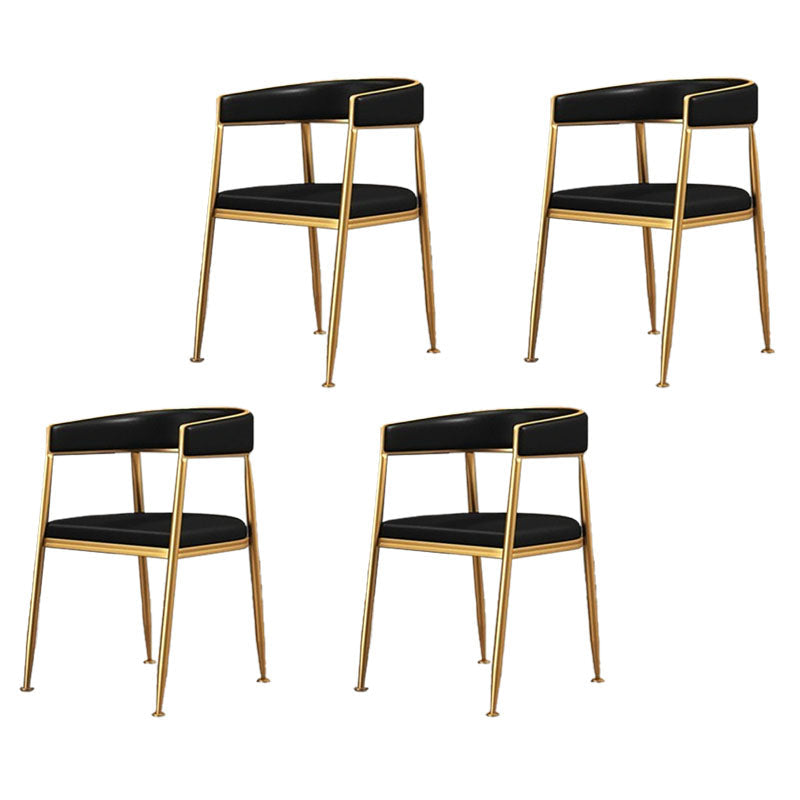 Glam Gold Metal Arm Chair Open Back Dining Side Chair with Upholstered Gloss Black 4 Piece Set Clearhalo 'Dining Chairs' 'Dining Tables & Seating' 'dining_chair' 'furn' 'furn_dining_chair' 'Furniture' 'furniture_dining_chair' 'Kitchen & Dining Furniture' 4819563