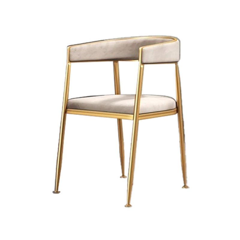 Glam Gold Metal Arm Chair Open Back Dining Side Chair with Upholstered Off-White 1 Piece Clearhalo 'Dining Chairs' 'Dining Tables & Seating' 'dining_chair' 'furn' 'furn_dining_chair' 'Furniture' 'furniture_dining_chair' 'Kitchen & Dining Furniture' 4819564