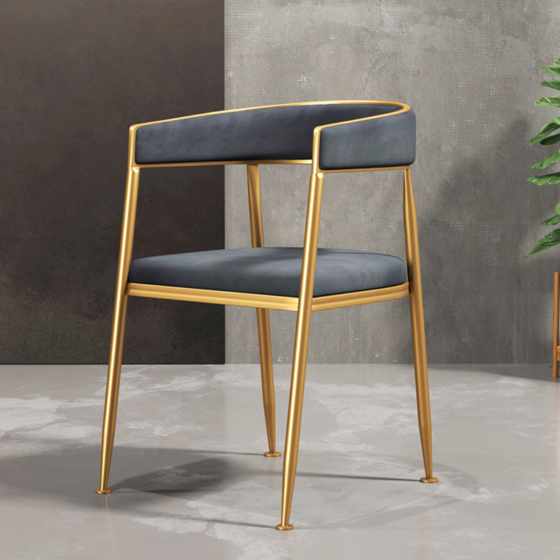 Glam Gold Metal Arm Chair Open Back Dining Side Chair with Upholstered Clearhalo 'Dining Chairs' 'Dining Tables & Seating' 'dining_chair' 'furn' 'furn_dining_chair' 'Furniture' 'furniture_dining_chair' 'Kitchen & Dining Furniture' 4819570