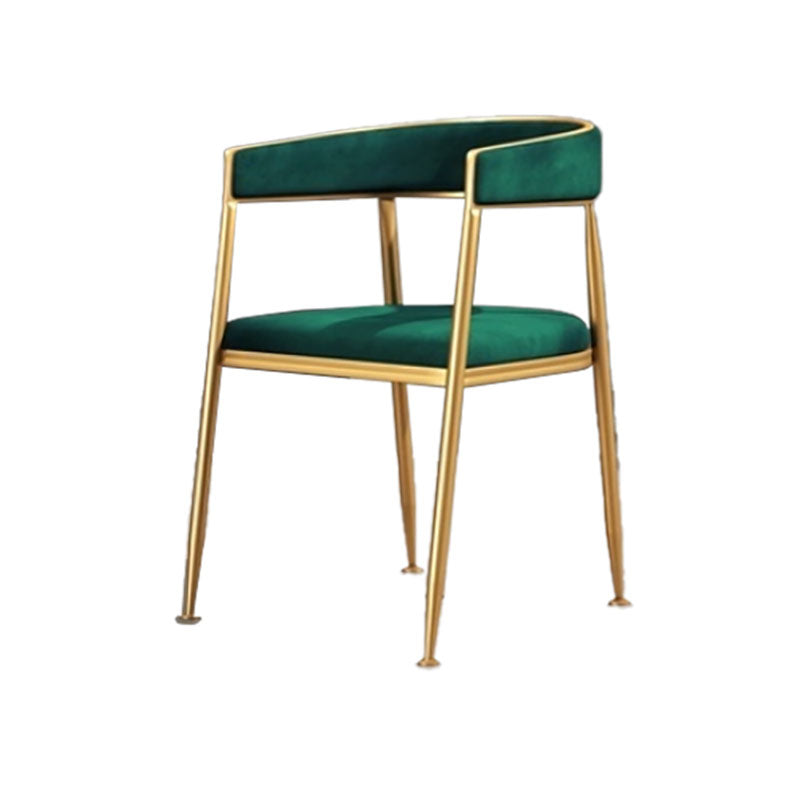 Glam Gold Metal Arm Chair Open Back Dining Side Chair with Upholstered Green 1 Piece Clearhalo 'Dining Chairs' 'Dining Tables & Seating' 'dining_chair' 'furn' 'furn_dining_chair' 'Furniture' 'furniture_dining_chair' 'Kitchen & Dining Furniture' 4819571