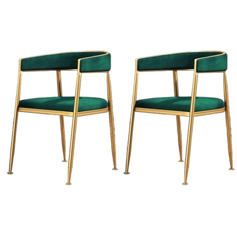 Glam Gold Metal Arm Chair Open Back Dining Side Chair with Upholstered Green 2 Piece Set Clearhalo 'Dining Chairs' 'Dining Tables & Seating' 'dining_chair' 'furn' 'furn_dining_chair' 'Furniture' 'furniture_dining_chair' 'Kitchen & Dining Furniture' 4819572