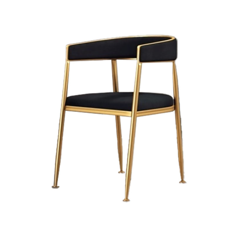 Glam Gold Metal Arm Chair Open Back Dining Side Chair with Upholstered Black 1 Piece Clearhalo 'Dining Chairs' 'Dining Tables & Seating' 'dining_chair' 'furn' 'furn_dining_chair' 'Furniture' 'furniture_dining_chair' 'Kitchen & Dining Furniture' 4819574