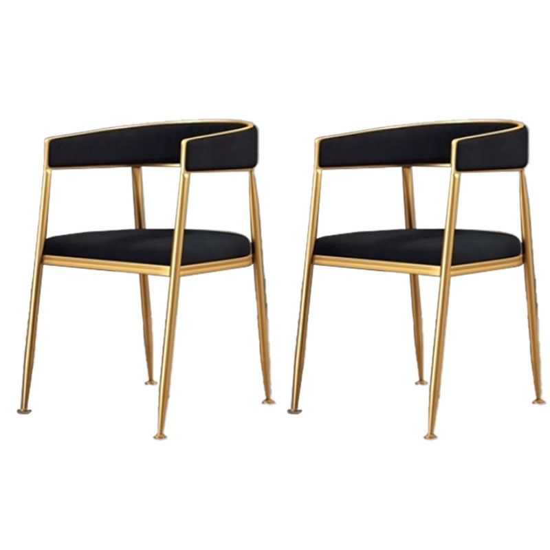 Glam Gold Metal Arm Chair Open Back Dining Side Chair with Upholstered Black 2 Piece Set Clearhalo 'Dining Chairs' 'Dining Tables & Seating' 'dining_chair' 'furn' 'furn_dining_chair' 'Furniture' 'furniture_dining_chair' 'Kitchen & Dining Furniture' 4819575