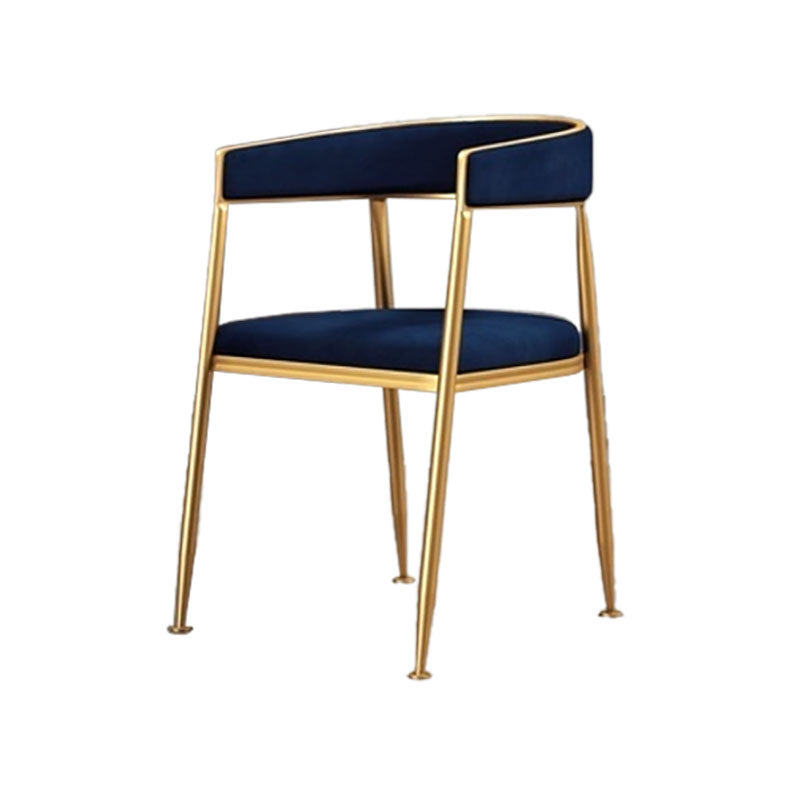 Glam Gold Metal Arm Chair Open Back Dining Side Chair with Upholstered Dark Blue 1 Piece Clearhalo 'Dining Chairs' 'Dining Tables & Seating' 'dining_chair' 'furn' 'furn_dining_chair' 'Furniture' 'furniture_dining_chair' 'Kitchen & Dining Furniture' 4819577
