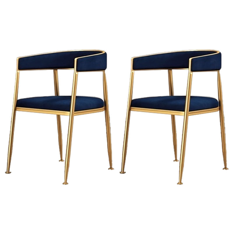 Glam Gold Metal Arm Chair Open Back Dining Side Chair with Upholstered Dark Blue 2 Piece Set Clearhalo 'Dining Chairs' 'Dining Tables & Seating' 'dining_chair' 'furn' 'furn_dining_chair' 'Furniture' 'furniture_dining_chair' 'Kitchen & Dining Furniture' 4819578