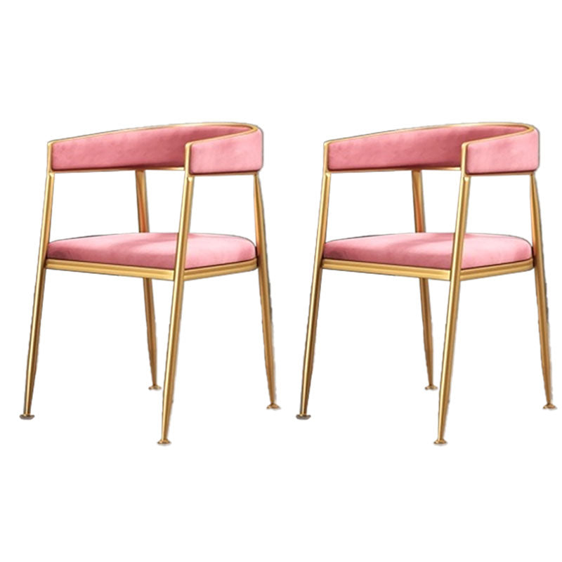 Glam Gold Metal Arm Chair Open Back Dining Side Chair with Upholstered Rose Bloom 2 Piece Set Clearhalo 'Dining Chairs' 'Dining Tables & Seating' 'dining_chair' 'furn' 'furn_dining_chair' 'Furniture' 'furniture_dining_chair' 'Kitchen & Dining Furniture' 4819581