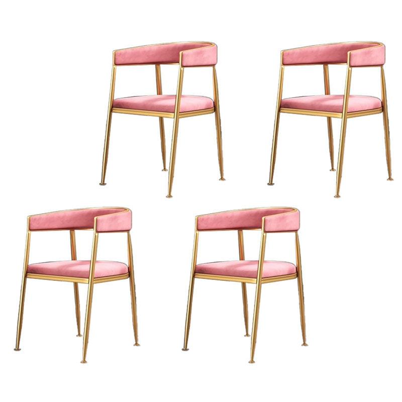 Glam Gold Metal Arm Chair Open Back Dining Side Chair with Upholstered Rose Bloom 4 Piece Set Clearhalo 'Dining Chairs' 'Dining Tables & Seating' 'dining_chair' 'furn' 'furn_dining_chair' 'Furniture' 'furniture_dining_chair' 'Kitchen & Dining Furniture' 4819582