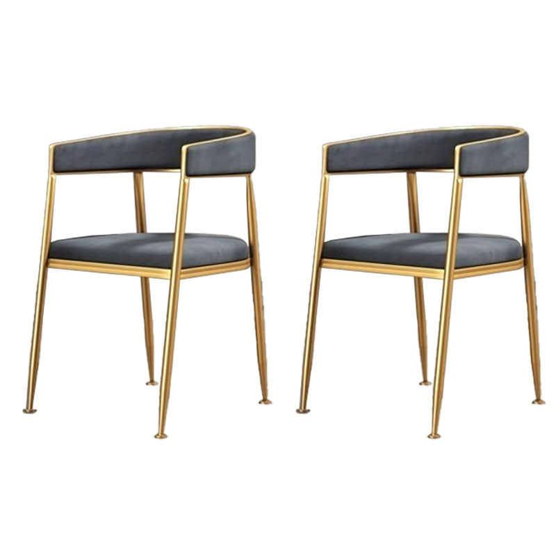 Glam Gold Metal Arm Chair Open Back Dining Side Chair with Upholstered Dark Gray 2 Piece Set Clearhalo 'Dining Chairs' 'Dining Tables & Seating' 'dining_chair' 'furn' 'furn_dining_chair' 'Furniture' 'furniture_dining_chair' 'Kitchen & Dining Furniture' 4819584