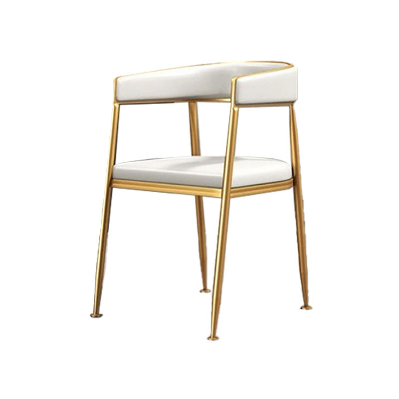 Glam Gold Metal Arm Chair Open Back Dining Side Chair with Upholstered White 1 Piece Clearhalo 'Dining Chairs' 'Dining Tables & Seating' 'dining_chair' 'furn' 'furn_dining_chair' 'Furniture' 'furniture_dining_chair' 'Kitchen & Dining Furniture' 4819586