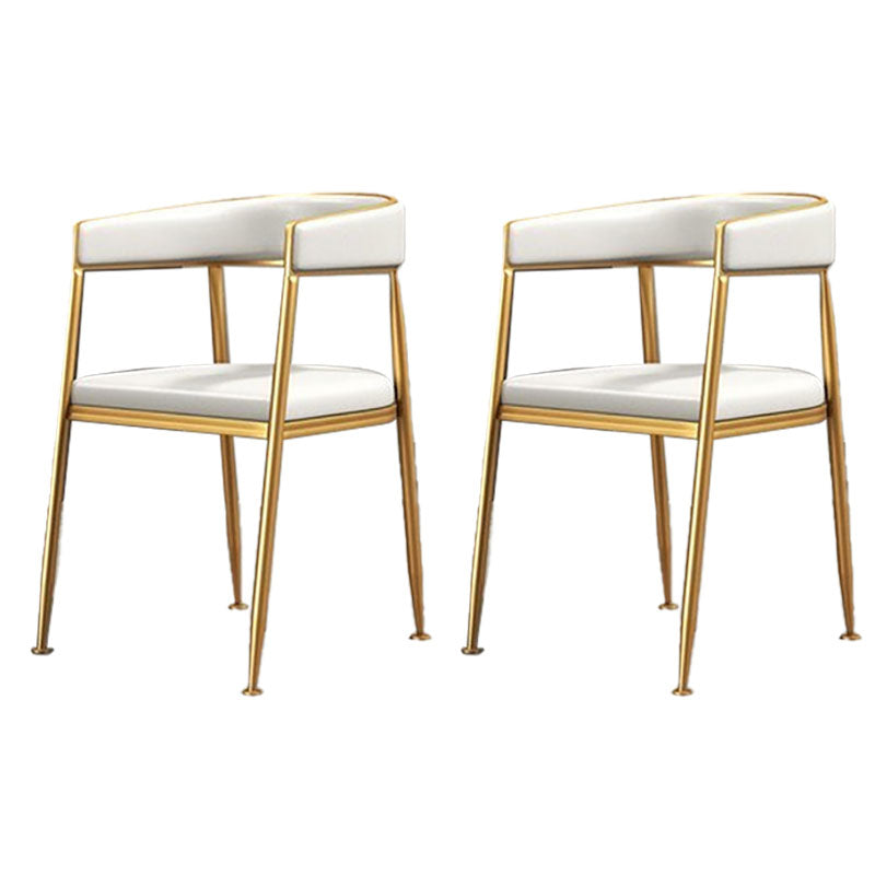 Glam Gold Metal Arm Chair Open Back Dining Side Chair with Upholstered White 2 Piece Set Clearhalo 'Dining Chairs' 'Dining Tables & Seating' 'dining_chair' 'furn' 'furn_dining_chair' 'Furniture' 'furniture_dining_chair' 'Kitchen & Dining Furniture' 4819587