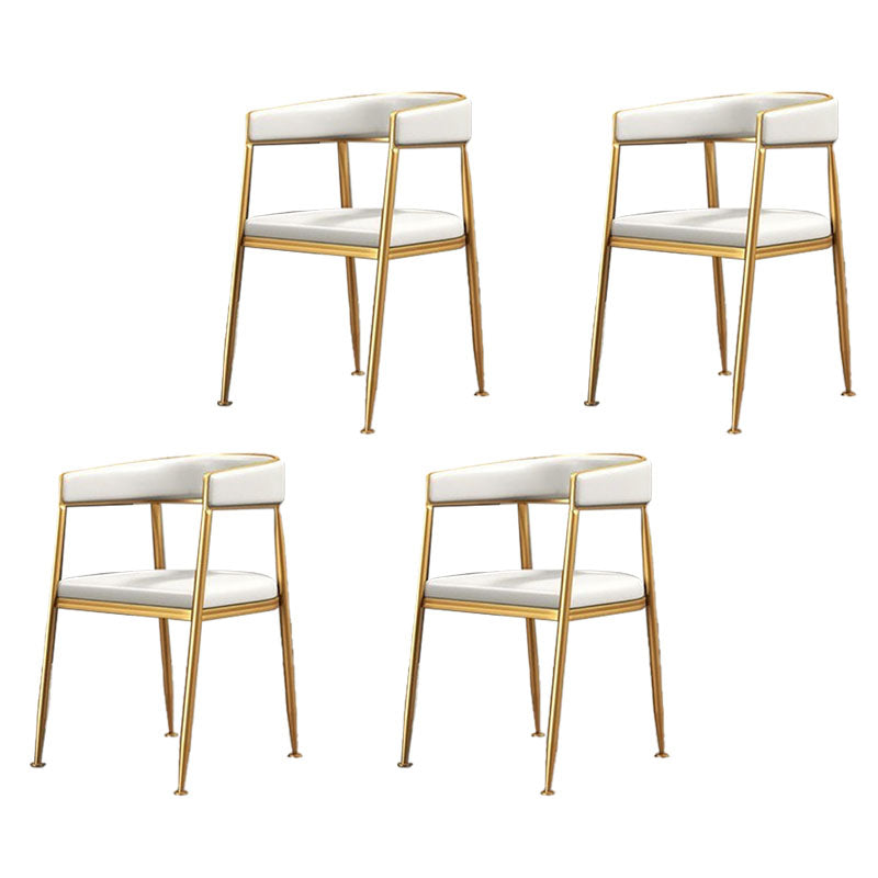 Glam Gold Metal Arm Chair Open Back Dining Side Chair with Upholstered White 4 Piece Set Clearhalo 'Dining Chairs' 'Dining Tables & Seating' 'dining_chair' 'furn' 'furn_dining_chair' 'Furniture' 'furniture_dining_chair' 'Kitchen & Dining Furniture' 4819588