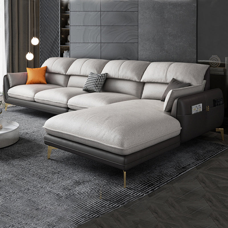 Faux Leather Scandinavian Storage Sectional with Pillow Top Arm Brown Memory Foam Clearhalo 'furn' 'furn_sectionals' 'Furniture' 'furniture_sectionals' 'kitchen' 'kitchen_sectionals' 'Living Room Furniture' 'Sectionals' 4819721