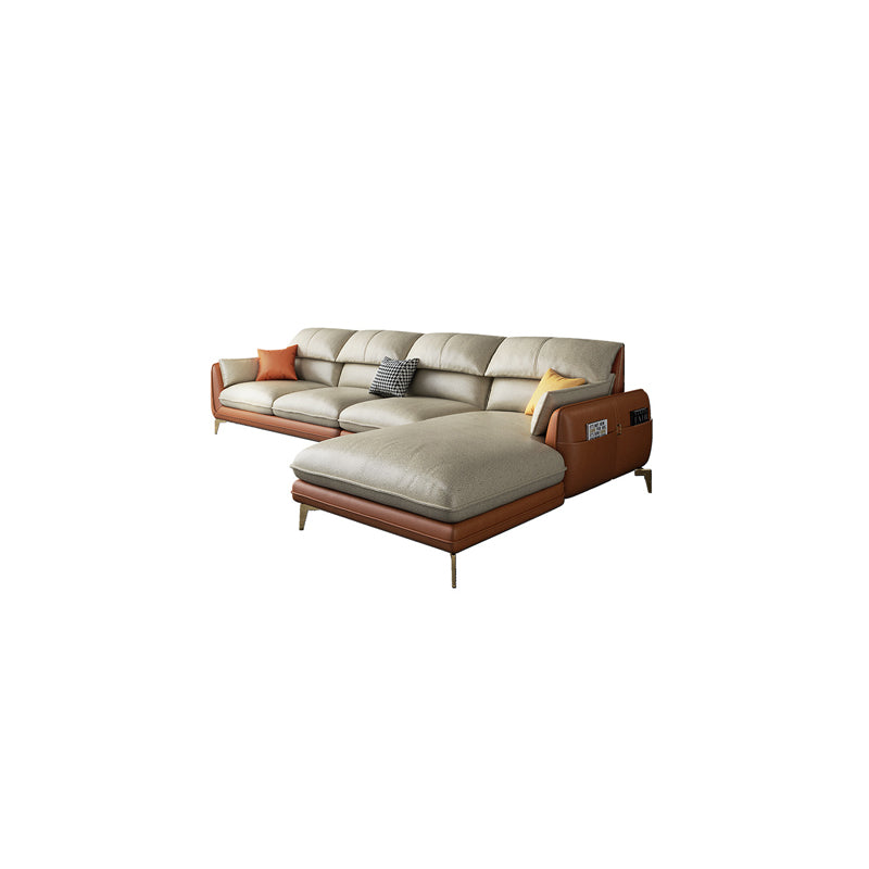 Faux Leather Scandinavian Storage Sectional with Pillow Top Arm Orange Latex Clearhalo 'furn' 'furn_sectionals' 'Furniture' 'furniture_sectionals' 'kitchen' 'kitchen_sectionals' 'Living Room Furniture' 'Sectionals' 4819727