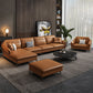 Sloped Arms Genuine Leather Sectional Sofa 35.43"High Cushion Back Sofa, Dark Brown Clearhalo 'furn' 'furn_sectionals' 'Furniture' 'furniture_sectionals' 'kitchen' 'kitchen_sectionals' 'Living Room Furniture' 'Sectionals' 4819736