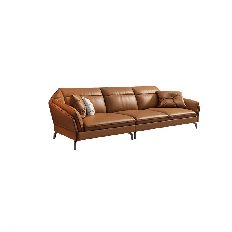 Sloped Arms Genuine Leather Sectional Sofa 35.43"High Cushion Back Sofa, Dark Brown 87"L x 37"W x 35"H Clearhalo 'furn' 'furn_sectionals' 'Furniture' 'furniture_sectionals' 'kitchen' 'kitchen_sectionals' 'Living Room Furniture' 'Sectionals' 4819741