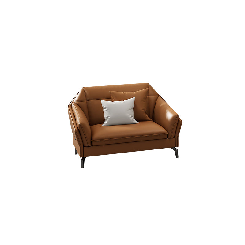 Sloped Arms Genuine Leather Sectional Sofa 35.43"High Cushion Back Sofa, Dark Brown 43"L x 37"W x 35"H Clearhalo 'furn' 'furn_sectionals' 'Furniture' 'furniture_sectionals' 'kitchen' 'kitchen_sectionals' 'Living Room Furniture' 'Sectionals' 4819742
