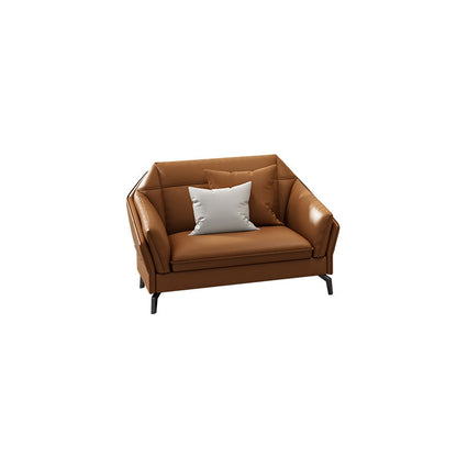 Sloped Arms Genuine Leather Sectional Sofa 35.43"High Cushion Back Sofa, Dark Brown 43"L x 37"W x 35"H Clearhalo 'furn' 'furn_sectionals' 'Furniture' 'furniture_sectionals' 'kitchen' 'kitchen_sectionals' 'Living Room Furniture' 'Sectionals' 4819742