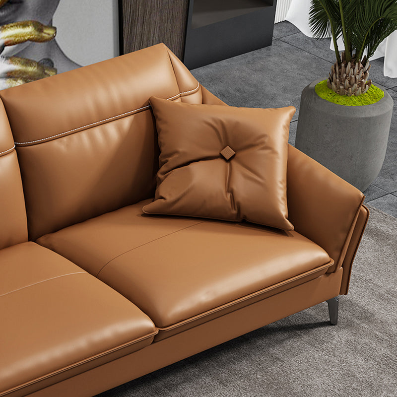 Sloped Arms Genuine Leather Sectional Sofa 35.43"High Cushion Back Sofa, Dark Brown Clearhalo 'furn' 'furn_sectionals' 'Furniture' 'furniture_sectionals' 'kitchen' 'kitchen_sectionals' 'Living Room Furniture' 'Sectionals' 4819743