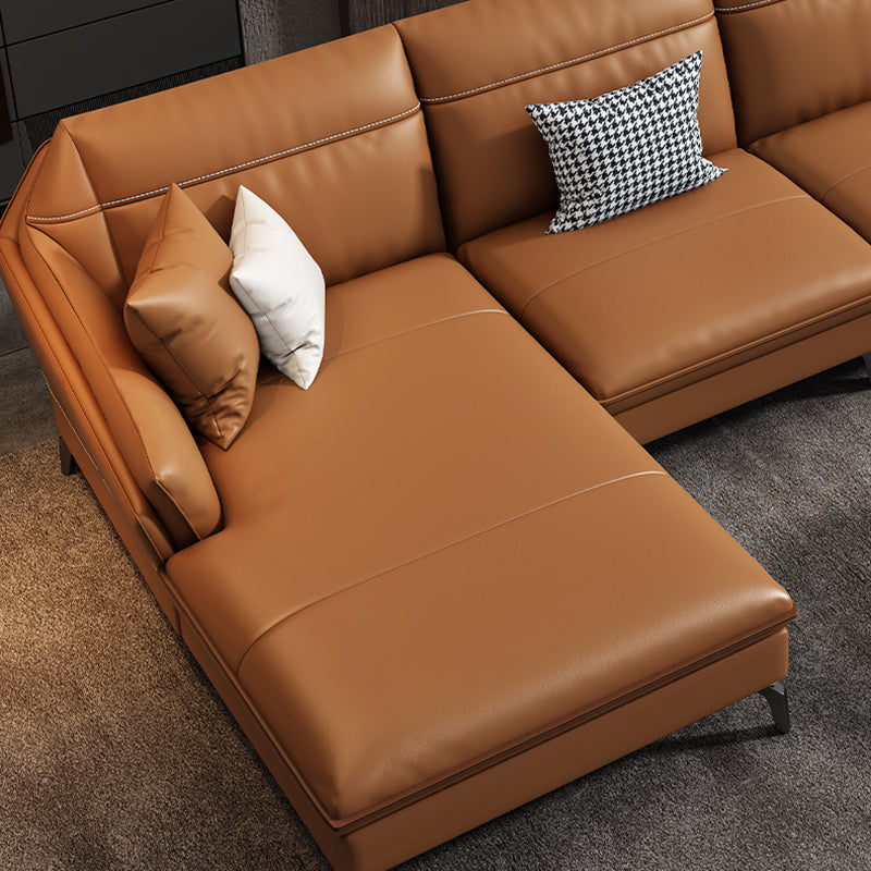 Sloped Arms Genuine Leather Sectional Sofa 35.43"High Cushion Back Sofa, Dark Brown Clearhalo 'furn' 'furn_sectionals' 'Furniture' 'furniture_sectionals' 'kitchen' 'kitchen_sectionals' 'Living Room Furniture' 'Sectionals' 4819744