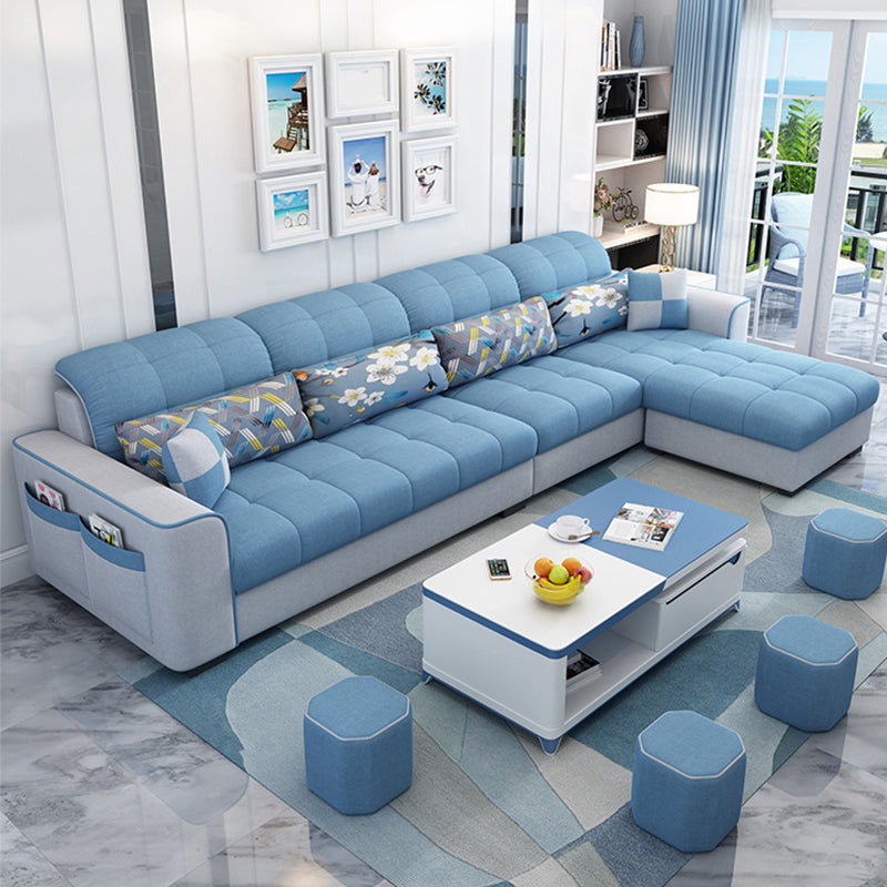 Modern Square Arm Sectionals 106.3"L High Back Sofa and Chaise with Storage Light Blue Clearhalo 'furn' 'furn_sectionals' 'Furniture' 'furniture_sectionals' 'kitchen' 'kitchen_sectionals' 'Living Room Furniture' 'Sectionals' 4819753