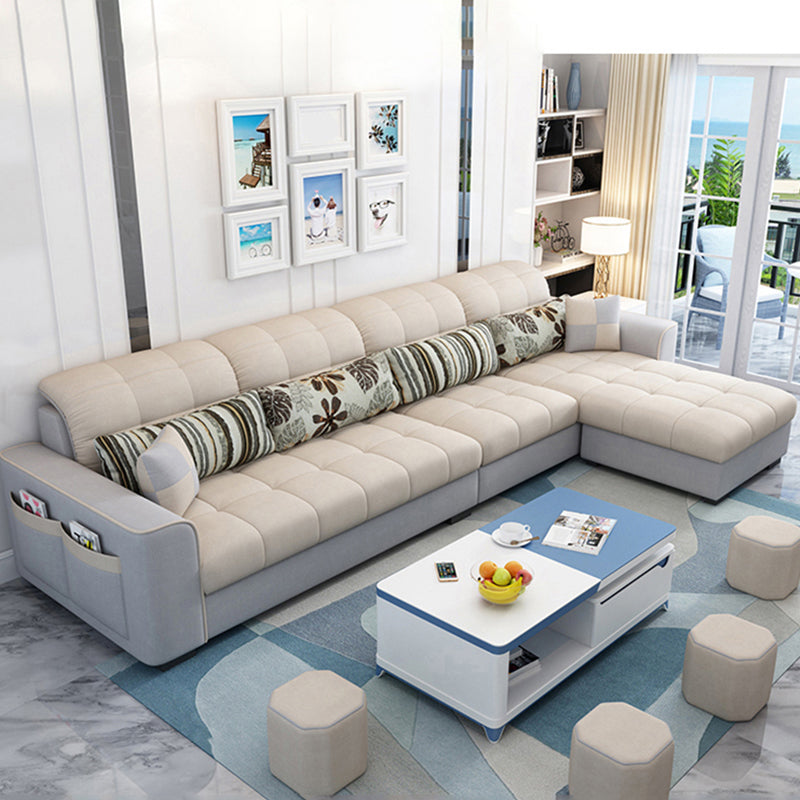 Modern Square Arm Sectionals 106.3"L High Back Sofa and Chaise with Storage Beige Clearhalo 'furn' 'furn_sectionals' 'Furniture' 'furniture_sectionals' 'kitchen' 'kitchen_sectionals' 'Living Room Furniture' 'Sectionals' 4819754