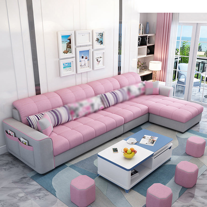 Modern Square Arm Sectionals 106.3"L High Back Sofa and Chaise with Storage Pink Clearhalo 'furn' 'furn_sectionals' 'Furniture' 'furniture_sectionals' 'kitchen' 'kitchen_sectionals' 'Living Room Furniture' 'Sectionals' 4819756