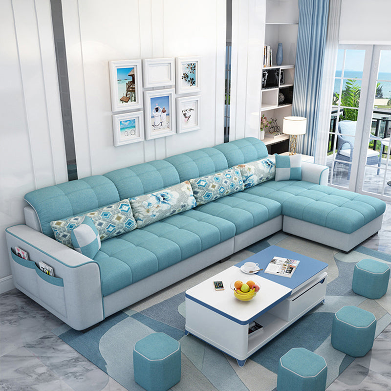 Modern Square Arm Sectionals 106.3"L High Back Sofa and Chaise with Storage Sky Blue Clearhalo 'furn' 'furn_sectionals' 'Furniture' 'furniture_sectionals' 'kitchen' 'kitchen_sectionals' 'Living Room Furniture' 'Sectionals' 4819757