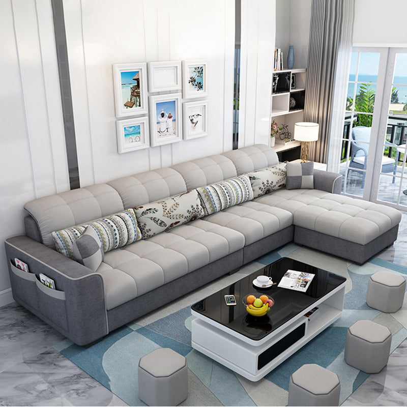 Modern Square Arm Sectionals 106.3"L High Back Sofa and Chaise with Storage White Clearhalo 'furn' 'furn_sectionals' 'Furniture' 'furniture_sectionals' 'kitchen' 'kitchen_sectionals' 'Living Room Furniture' 'Sectionals' 4819760