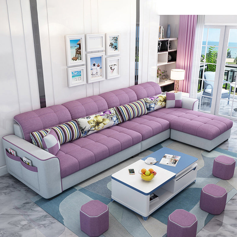 Modern Square Arm Sectionals 106.3"L High Back Sofa and Chaise with Storage Violet Clearhalo 'furn' 'furn_sectionals' 'Furniture' 'furniture_sectionals' 'kitchen' 'kitchen_sectionals' 'Living Room Furniture' 'Sectionals' 4819762