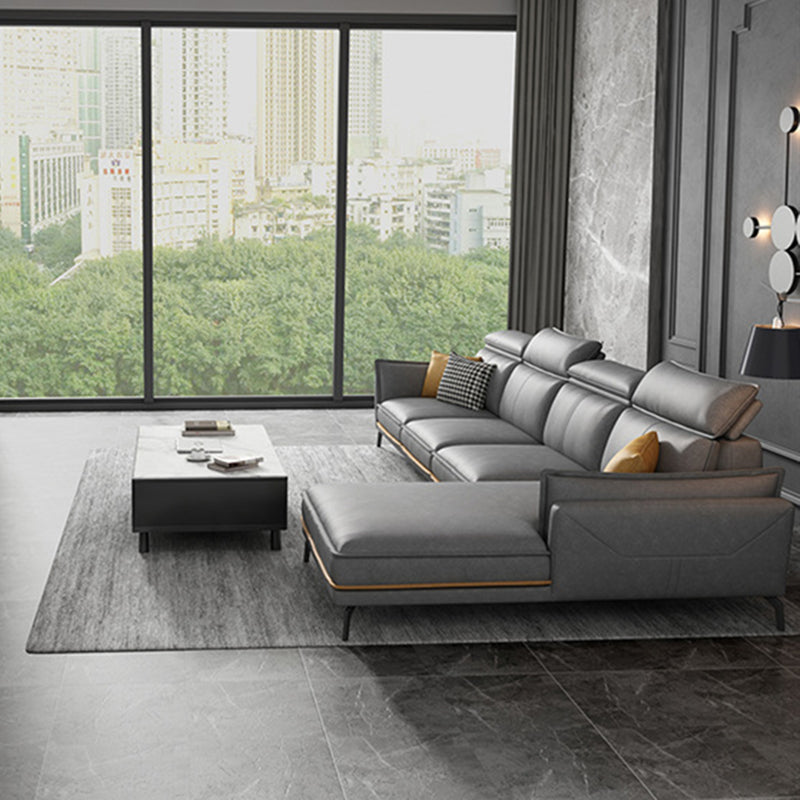 Modern Square Arm Cushion Back Sectional Faux Leather Sofa and Chaise in Dark Gray Clearhalo 'furn' 'furn_sectionals' 'Furniture' 'furniture_sectionals' 'kitchen' 'kitchen_sectionals' 'Living Room Furniture' 'Sectionals' 4819780