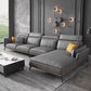 Modern Square Arm Cushion Back Sectional Faux Leather Sofa and Chaise in Dark Gray 126"L x 67"W x 35"H Latex Clearhalo 'furn' 'furn_sectionals' 'Furniture' 'furniture_sectionals' 'kitchen' 'kitchen_sectionals' 'Living Room Furniture' 'Sectionals' 4819782