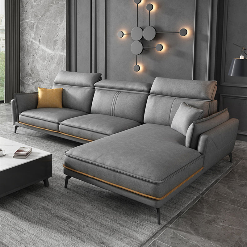 Modern Square Arm Cushion Back Sectional Faux Leather Sofa and Chaise in Dark Gray 98"L x 67"W x 35"H Sponge Clearhalo 'furn' 'furn_sectionals' 'Furniture' 'furniture_sectionals' 'kitchen' 'kitchen_sectionals' 'Living Room Furniture' 'Sectionals' 4819783