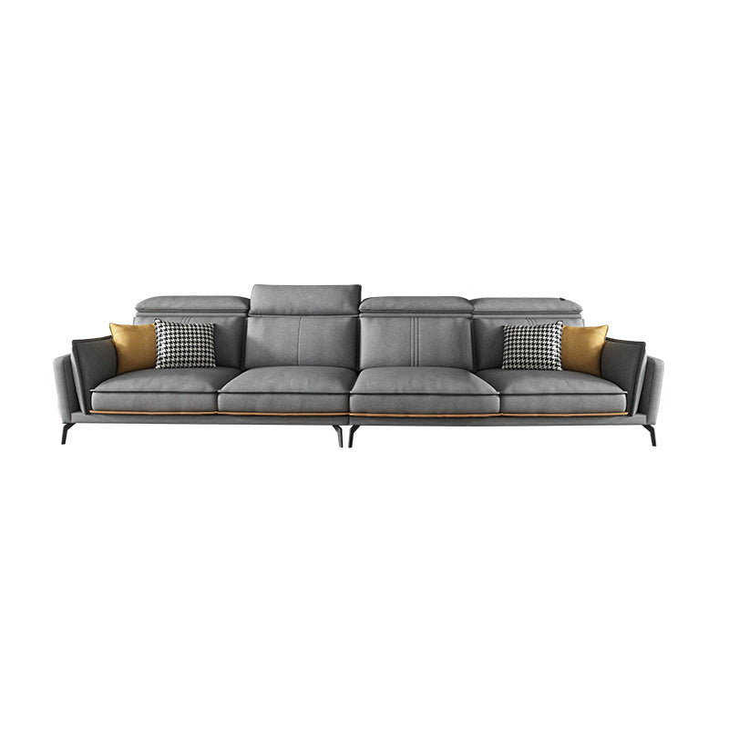 Modern Square Arm Cushion Back Sectional Faux Leather Sofa and Chaise in Dark Gray 126''L x36"W x 35"H Clearhalo 'furn' 'furn_sectionals' 'Furniture' 'furniture_sectionals' 'kitchen' 'kitchen_sectionals' 'Living Room Furniture' 'Sectionals' 4819785