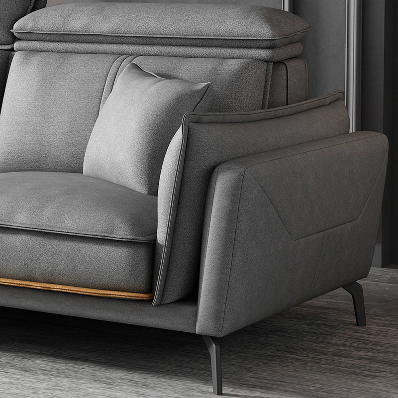 Modern Square Arm Cushion Back Sectional Faux Leather Sofa and Chaise in Dark Gray Clearhalo 'furn' 'furn_sectionals' 'Furniture' 'furniture_sectionals' 'kitchen' 'kitchen_sectionals' 'Living Room Furniture' 'Sectionals' 4819789