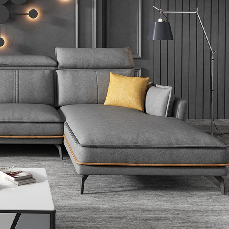 Modern Square Arm Cushion Back Sectional Faux Leather Sofa and Chaise in Dark Gray Clearhalo 'furn' 'furn_sectionals' 'Furniture' 'furniture_sectionals' 'kitchen' 'kitchen_sectionals' 'Living Room Furniture' 'Sectionals' 4819790