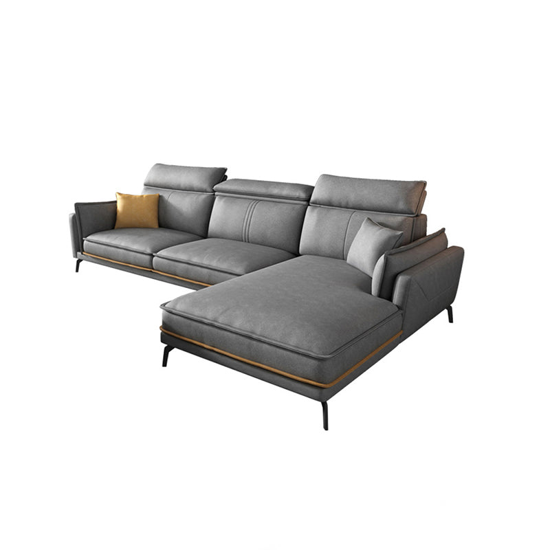 Modern Square Arm Cushion Back Sectional Faux Leather Sofa and Chaise in Dark Gray 98"L x 67"W x 35"H Latex Clearhalo 'furn' 'furn_sectionals' 'Furniture' 'furniture_sectionals' 'kitchen' 'kitchen_sectionals' 'Living Room Furniture' 'Sectionals' 4819793