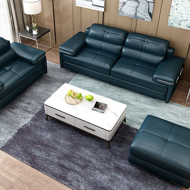 Genuine Leather Sectional 34.65"High Pillow Top Arm Sofa with Storage, Blue 102"L x 37"W x 35"H Clearhalo 'furn' 'furn_sectionals' 'Furniture' 'furniture_sectionals' 'kitchen' 'kitchen_sectionals' 'Living Room Furniture' 'Sectionals' 4819802