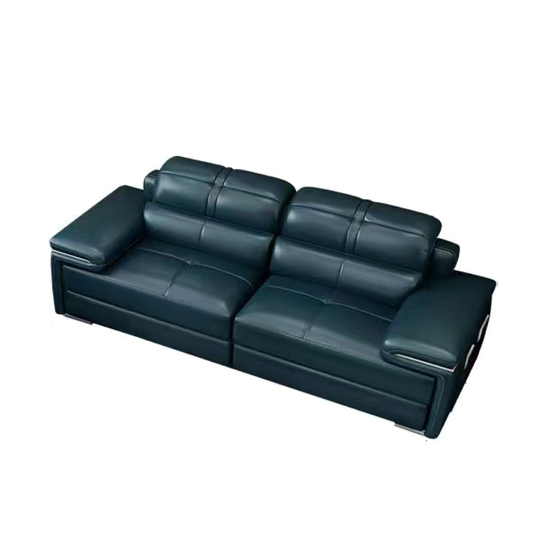 Genuine Leather Sectional 34.65"High Pillow Top Arm Sofa with Storage, Blue 83"L x 37"W x 35"H Clearhalo 'furn' 'furn_sectionals' 'Furniture' 'furniture_sectionals' 'kitchen' 'kitchen_sectionals' 'Living Room Furniture' 'Sectionals' 4819805