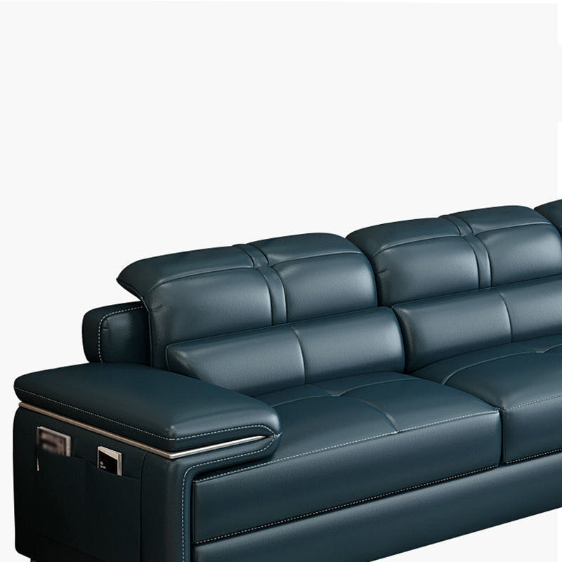 Genuine Leather Sectional 34.65"High Pillow Top Arm Sofa with Storage, Blue Clearhalo 'furn' 'furn_sectionals' 'Furniture' 'furniture_sectionals' 'kitchen' 'kitchen_sectionals' 'Living Room Furniture' 'Sectionals' 4819806