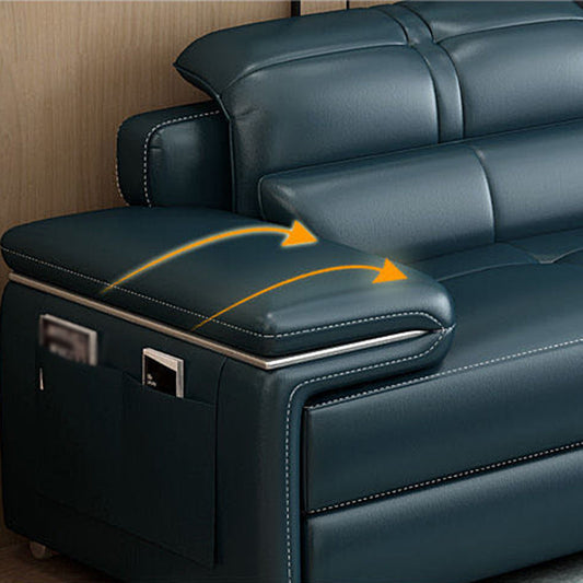 Genuine Leather Sectional 34.65"High Pillow Top Arm Sofa with Storage, Blue Clearhalo 'furn' 'furn_sectionals' 'Furniture' 'furniture_sectionals' 'kitchen' 'kitchen_sectionals' 'Living Room Furniture' 'Sectionals' 4819808