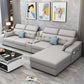 Recessed Arm Pillowed Back Cushions Sofa and Chaise Linen/Faux Leather Sectional Faux Leather Light Grey Clearhalo 'furn' 'furn_sectionals' 'Furniture' 'furniture_sectionals' 'kitchen' 'kitchen_sectionals' 'Living Room Furniture' 'Sectionals' 4819821