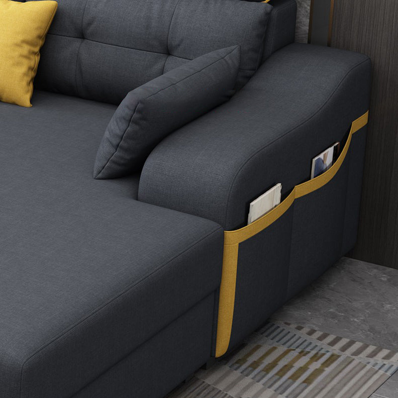 Recessed Arm Pillowed Back Cushions Sofa and Chaise Linen/Faux Leather Sectional Clearhalo 'furn' 'furn_sectionals' 'Furniture' 'furniture_sectionals' 'kitchen' 'kitchen_sectionals' 'Living Room Furniture' 'Sectionals' 4819826