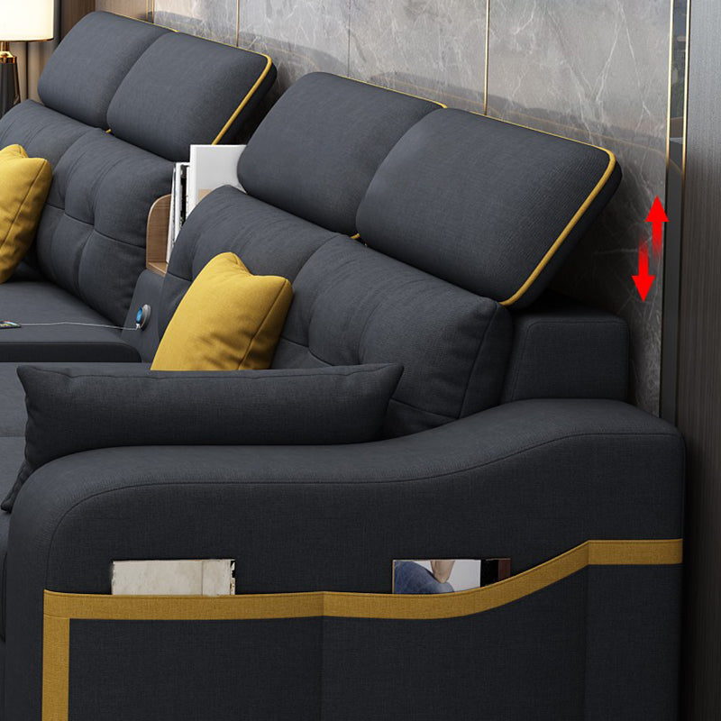 Recessed Arm Pillowed Back Cushions Sofa and Chaise Linen/Faux Leather Sectional Clearhalo 'furn' 'furn_sectionals' 'Furniture' 'furniture_sectionals' 'kitchen' 'kitchen_sectionals' 'Living Room Furniture' 'Sectionals' 4819827